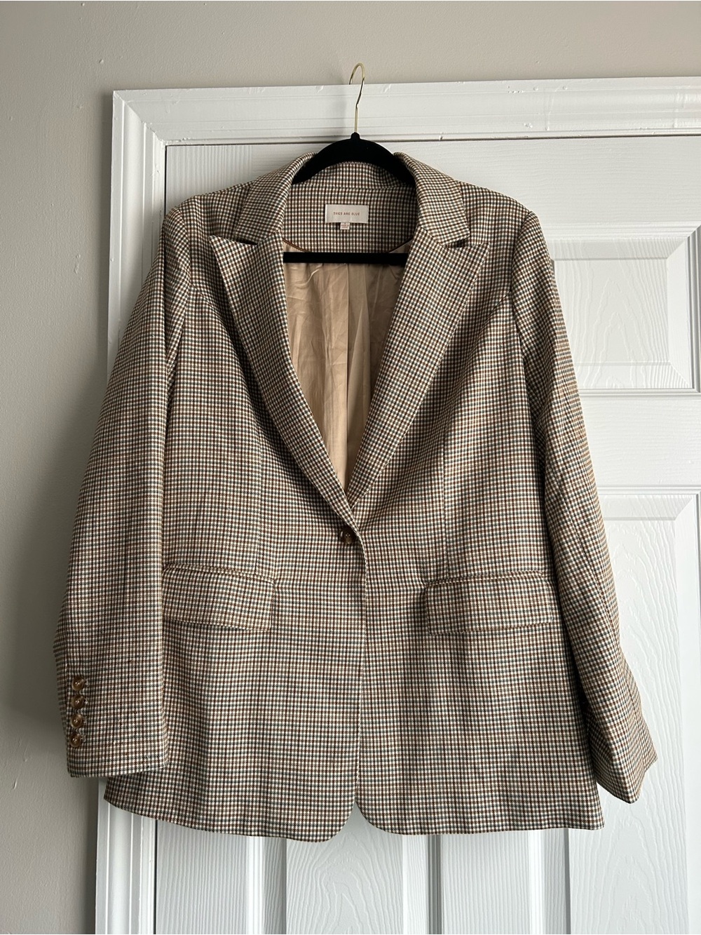 Skies Are Blue Checked Blazer in Beige and Brown